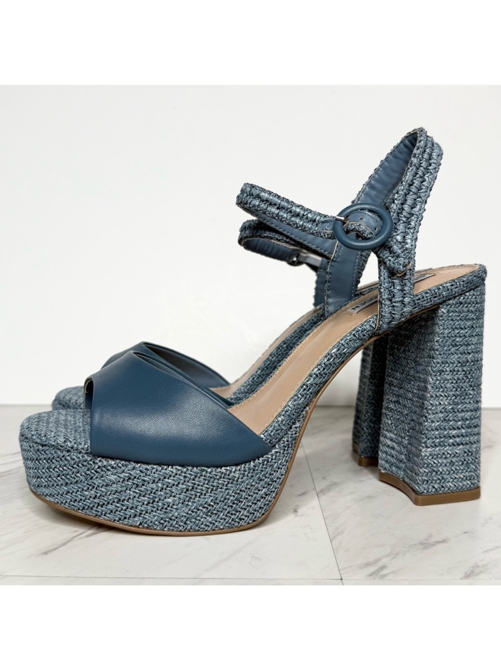 Steve Madden Strada Blue Espadrille Platform Heel Sandal 10M